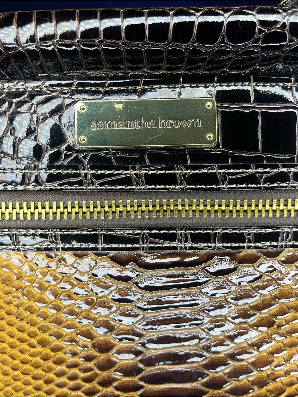 Samantha Brown Croc Embossed Travel Tote Bag - Brown & Black, RFID Protected - Picture 7 of 7